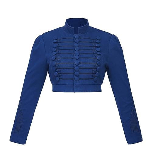 Image of Women's Empire Costume Spencer Jacket Regency Crop Redingote Horse Riding Show Coat, Navy Blue, L