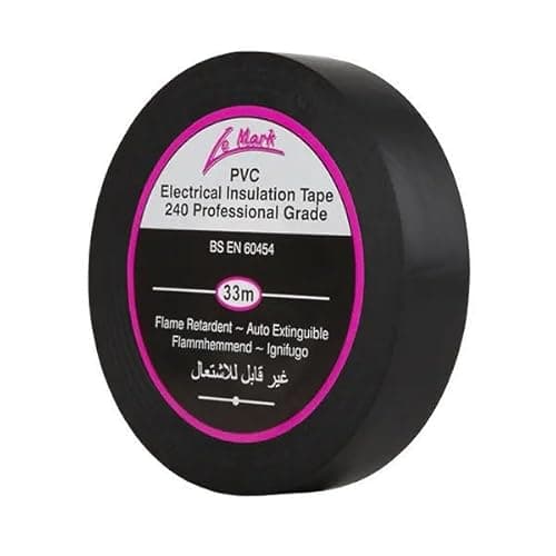 Image of Le Mark Black PVC Electrical Insulation Tape - 33m x 19mm, Flame Retardant, RoHS & BS EN 60454-2 Compliant, Water & Abrasion Resistant, Easy Unwind & Tear, Professional Grade