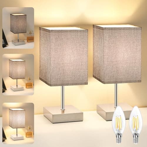 Image of Totofac Touch Control Table Lamp Set of 2, 3-Way Dimmable Bedside Lamps Nightstand Lamps with Flaxen Fabric Shade for Bedroom Living Room,LED Bulb Included
