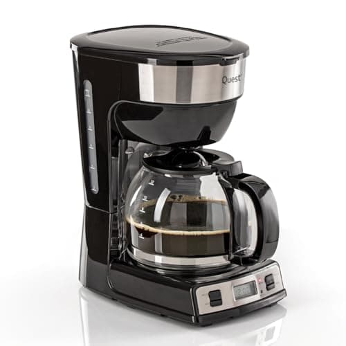 Image of Quest Digital Filter Coffee Machine, 1.5L (12 Cups) - Programmable Timer, 40 Min Keep-Warm, Reusable Nylon Filter, Anti-Drip, 900W, Black (35210)