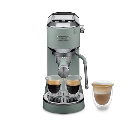 Image of De’Longhi Dedica Duo EC890.GR Barista Coffee Machine with Pump, Espresso and Cold Brew, Manual Machine with Latte Art Steam Wand, 15 cm Wide, 2 Espressos, Touchscreen, Cups up to 13 cm, Green