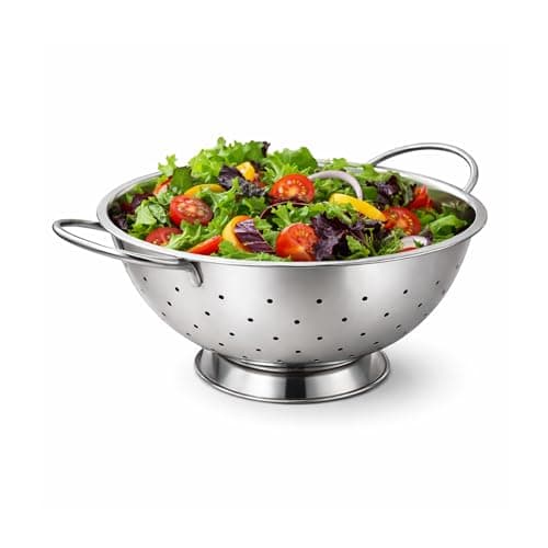 Image of Stainless Steel Colander 24cm with Two Robust Handles – Heavy Duty Metal Kitchen Strainer with Stable Base – Pasta, Rice & Vegetable Drainer for Home & Commercial Kitchens