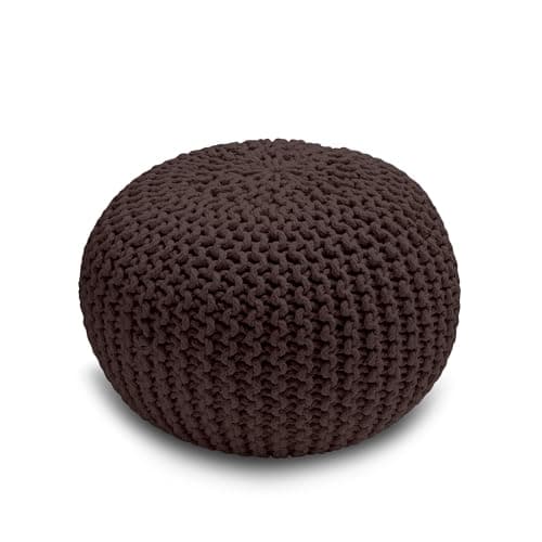 Image of Home Sweet Home UK Handmade Ottoman Large Knitted Pouffe Footstool - 100% Cotton Chunky Knitted Round Pouffes For Living Room - Suitable For Resting Feet, Occasional Seating & Decor