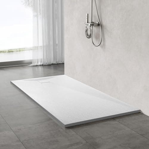 Image of AQUARA 1400 x 700mm Shower Tray, Slip-Resistance Walk in Shower Trays with Shower Waste, Stylish and Durable Base for Shower Enclosure, White