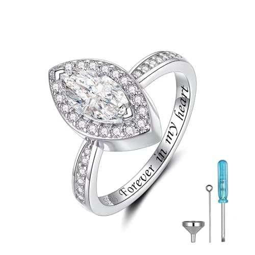 Image of Sterling Silver Cremation Urn Ring Hold Loved Ones or Pets Ashes Bling CZ Memorial Rings Band Forever in My Heart Rings Keepsake Jewelry Gifts for Women, Silver, Cubic Zirconia