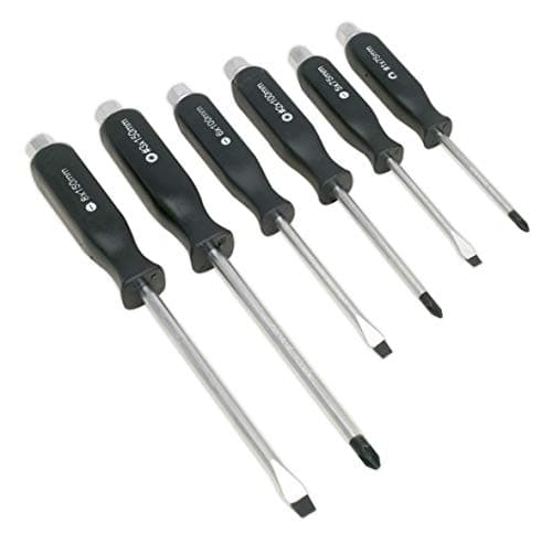 Image of Sealey Screwdriver Set 6pc Hammer-Thru, Silver, 688g, 30cm (Chrome Vanadium Steel, Magnetized Tips, High Impact Resistant Handles, Tri-Wing Head Style, Applicable to Various Screw Types)