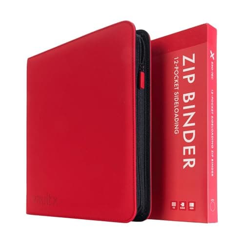 Image of Vault X 12 Pocket Trading Card Zip Binder - 480 cards, Premium Exo-Tec Album Material, 20 Side-Loading Pages, Folder for Collectible Card Games, Sports, TCG (Red)