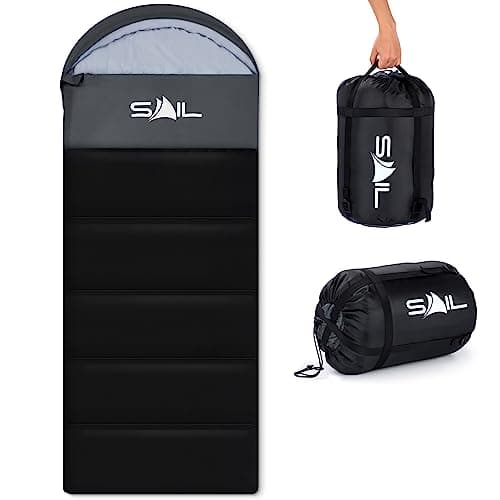 Image of SAIL 3 Season Sleeping Bag for Kids & Adults - Extra Wide, 250GSM Lightweight & Waterproof - Large XL Sleeping Bag for Camping, Indoor & Outdoor, Hiking & Backpacking - Black