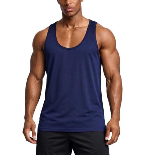 Image of Men's Tank top, deep-Neck Muscle Vest, Y-Strap Design, Sleeveless top for Bodybuilding and Gym Workouts, Suitable for Weightlifting and Fitness Training. Navy Blue M