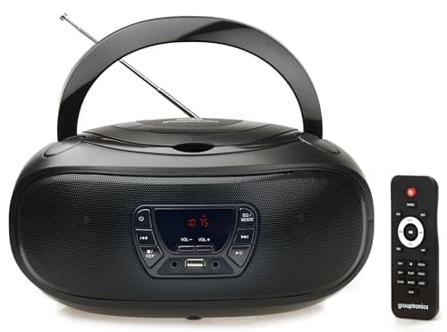 Image of Grouptronics Small Portable CD Player For Home With Speakers – Boombox Mains Or Battery Powered, FM Radio, Supports MP3 Audio Books & Music, Compact & Easy To Use - With USB & AUX IN - GTCDR-501