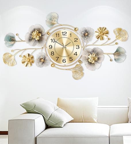 Image of Blissio Wall Clock,Clocks for Living Room,3D Ginkgo Flower and Leaf Design,Silent Clock,Can Be Hung Vertically or Horizontally,for Bedroom,Kitchen,Office Wall Decor (83CM)
