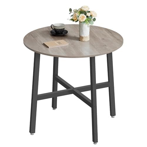 Image of VASAGLE Dining Table, Round Kitchen Table, for Living Room, Office, 80 x 75 cm (Diameter x Height), Industrial Style, Heather Greige and Ink Black KDT080G01