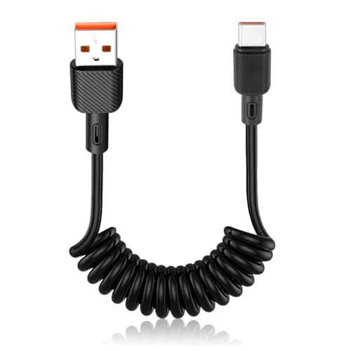 Image of Coiled USB A to USB C Cable for Android Auto, Apple CarPlay, iPhone 16 Car Charger, Samsung Charger, 3A 15W Fast Charging, 0.3-1.2m, Car Adapter USB C, iPhone 15 Pro Max/iPad/S23