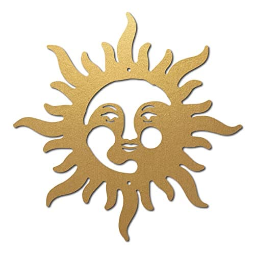 Image of CREATCABIN Sun Metal Wall Art Sunburst Wall Decor Iron Wall Signs Hanging Metal Ornament Sculpture for Balcony Garden Home Living Room Kitchen Bedroom Outdoor Decoration Gift Christmas Gold 11.8Inch