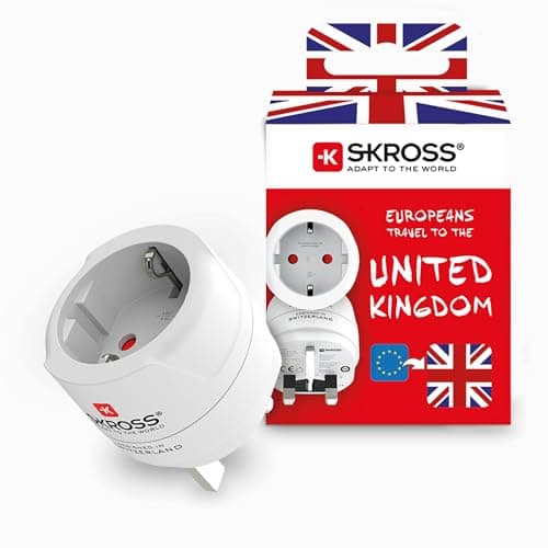 Image of SKROSS Europe to UK Travel Adapter, International Plug Converter for Visitors to United Kingdom, Compatible with Laptops, Phones, Hairdryers and More, Shock Protection
