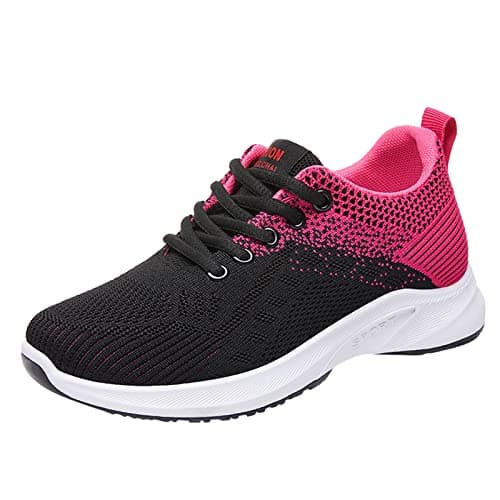 Image of Arch Support Trainers for Women Breathable Mesh Running Shoes Comfortable Low Top Wide Fit Sneakers Casual Lace up Flat Sport Trainers Lightweight Anti-Slip Orthopedic Sneakers Black