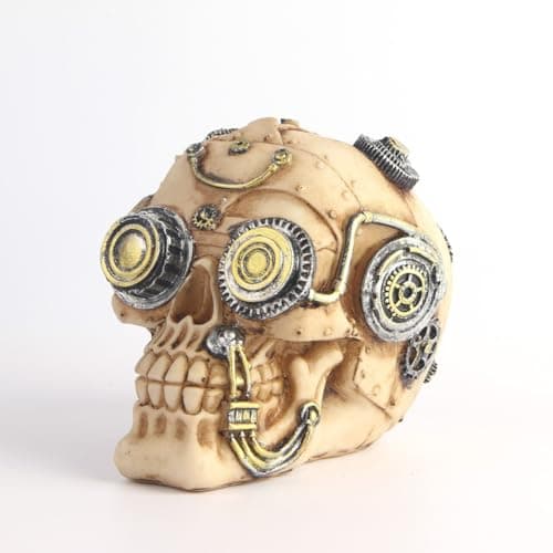 Image of Steampunk Skull Ornament with Gears and Mechanical Details, Resin Gothic Decorative Figurine, Ornaments for Personalized Pubs, Clubs, Garden, Spook Houses, etc. (Natural 2)