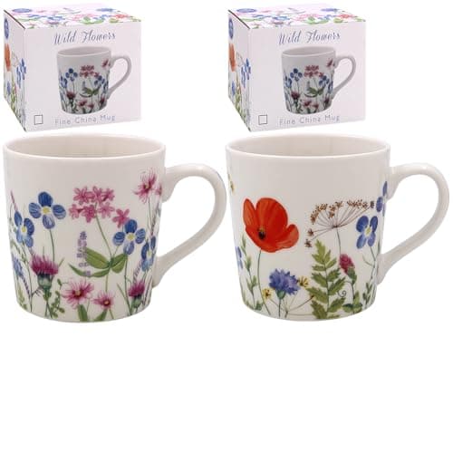 Image of The Leonardo Collection Set of 2 Fine China Mugs - Wild Flowers Design