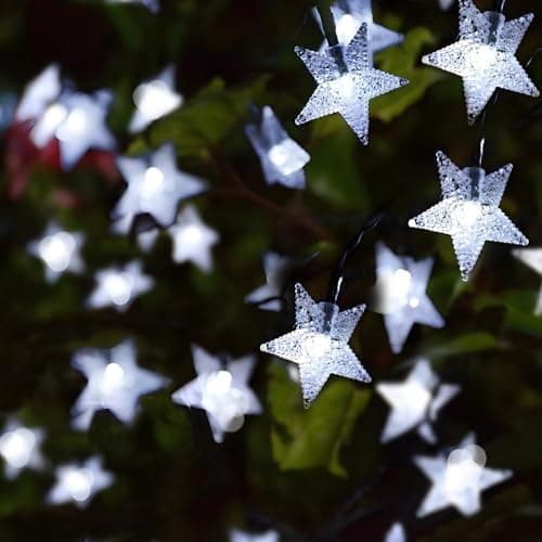 Image of FANSIR Solar String Lights Garden, 100 LED Star Fairy Lights Outdoor Solar Powered Led Star String Light Waterproof 8 Modes Decorative Light for Garden Patio Yard Home Wedding Party, Cool White