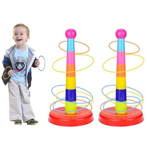 Image of Cone Ring Toss Game 2Sets for Kids with 30Throwing Rings, Colorful Tossing and Active Play Set, Garden Games Outdoor Play Equipment for Children, Quick Setup Throwing Games for Adults Indoor Outdoor