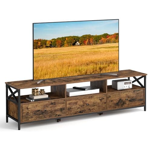 Image of VASAGLE TV Stand Unit, Entertainment Center for up to 80 Inch TVs, 3 Fabric Drawers and 3 Open Shelves, 178 x 40 x50 cm, for Living Room, Bedroom, Steel Frame, Rustic Brown and Black LTV303KD01