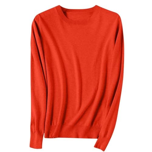 Image of Cashmere Sweaters for Women UK 2025 Fall Winter Long Sleeve Seamless Knit Crewneck Sweater V Neck Pullover Plain Jumpers Women's Wool Sweater Oversized Jumpers for Women Base Tops
