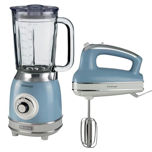 Image of Ariete Vintage Hand Whisk AR4805 & Blender AR8305, Retro Style Food Prep Set with Stainless Steel Blades, Multiple Speed Settings & Easy-Clean Design, Blue