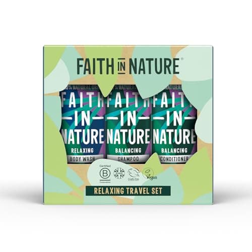Image of Faith in Nature 3 x 100 ml Lavender & Geranium, Vegan Hair and Body Care Gift Set | Travel Size Hair Shampoo, Conditioner & Body Wash Bath Sets | Gifts for Women and Men