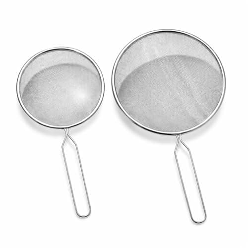 Image of Sieve Fine Mesh Strainer Stainless Steel Colander Baking Flour Large Mesh Sieves for Powder Food Washing Draining Pasta Spaghetti Rice Salad Vegetable Kitchen Accessory (Pack of 2) (16cm+14cm)