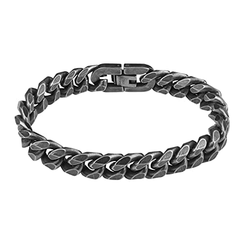 Image of flintronic Men's Strong Antique Silver Bracelet, Fashion Retro Titanium Steel Simple Six-sided Flat Denim Bracelet