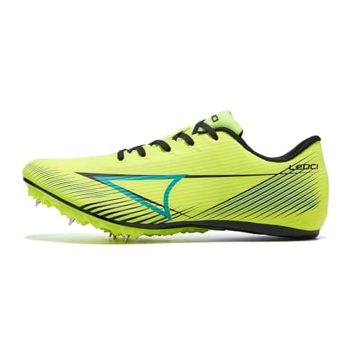 Image of LEOCI Men's Track and Field Running Spike Shoe Mesh Breathable Lightweight Sneakers Athletics Shoes Neon Yellow Black