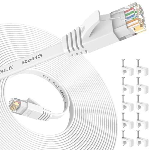 Image of Nixsto Ethernet Cable 7M, Cat6 Ethenret Cable Flat Design High Speed with Network Patch Cords, LAN Cable Clips&Rj45 Connector for Router Modem Faster Than Cat 5e/Cat 5-White