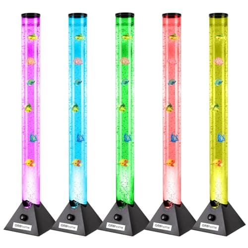 Image of Gr8 Home 90cm Artificial Fish Lamp Bubble Fish Tube Light Floor Sensory Mood Lamp Colour Changing LED Water Feature Tower Novelty Aquarium Tropical Fish Colourful