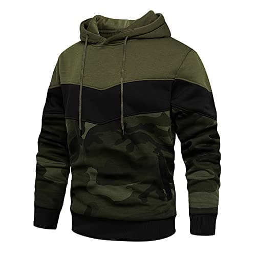 Image of MANLUODANNI Men's Hoodies Pullover Hooded Sweatshirt Patchwork Top Casual Hoody with Pockets Camo XL