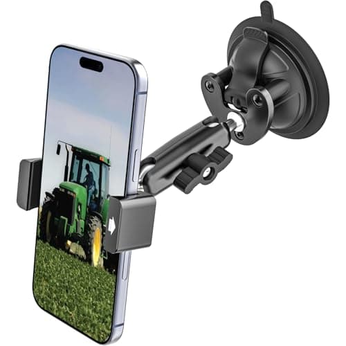 Image of Dosvsi Tractor Phone Mount, [Metal Arm & Clip] Super Suction Cup Cell Phone Holder for Tractor Cab, Windshield Phone Stand for Heavy Duty Equipment, Excavator, Fits iPhone 16 15 14, Galaxy, 4-7" Phone