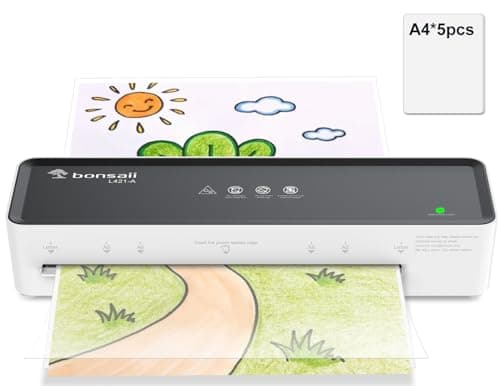 Image of Bonsaii A4 Laminator Machine with 5 Laminating Sheets – 80-100mic Compatible, Compact & Portable Design, ABS Jam Release for Smooth Operation, Perfect for Home & Office Use (L421-A)