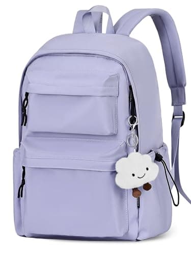 Image of FIORETTO Backpack Womens School Bag Girls Boys, Lightweight Water-Resistant Fits 15.6” Laptop Large Capacity Rucksack with Anti-Theft Pocket, Ideal for School College Commuting Travel Purple