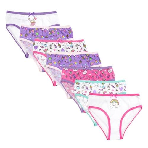 Image of Fashion by Purdashian New Girls Underwear | Cotton Mix Young Girls Pants | Kids Briefs | Multipack Knickers (UK, Age, 7 Years, 8 Years, Regular, Pack Of 7 Sweet Treats)