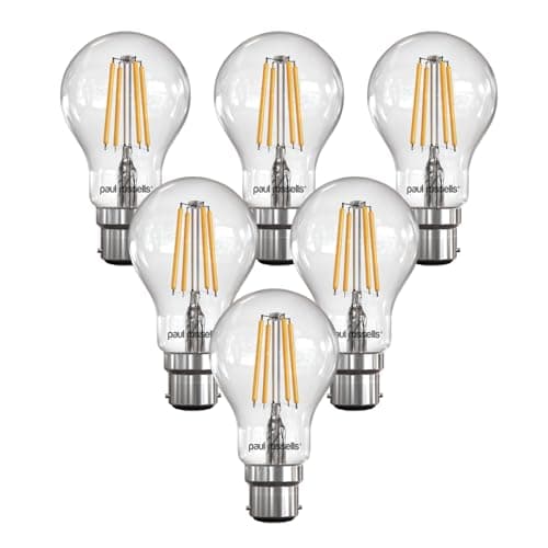 Image of paul russells LED Filament GLS – Dimmable Bayonet Cap Fittings B22 Light Bulbs, 12Watt 1521Lumens Classic A60 LED Bulbs, 100w Equivalent, 2700K Warm White Dimmer BC Energy Saving Lamps, 6 Pack