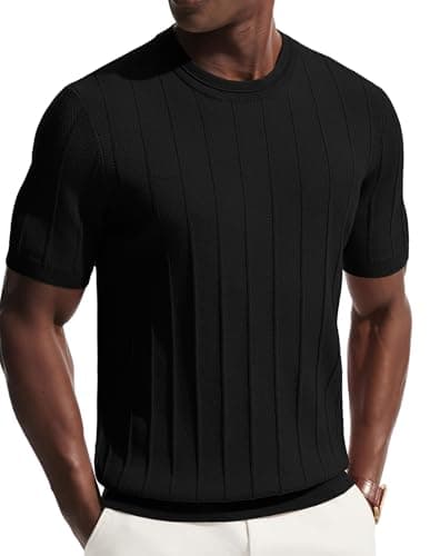 Image of PJ PAUL JONES Mens T Shirt Short Sleeve, Heavy Weight Knitted T Shirt, Basics Crew Neck Summer Tee Shirts, Classics Comfort T-Shirts Black M