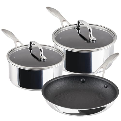 Image of Circulon Scratch Defense Stainless Steel Pan Set: 3 Piece Induction Hob Pan Set with Extreme Non Stick, Induction & All Hob Suitable