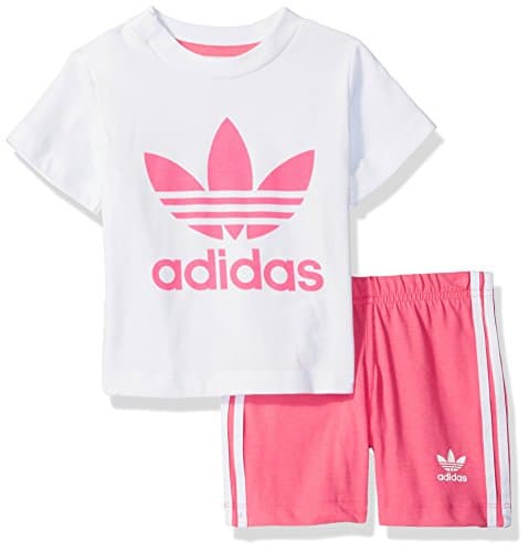 Image of adidas Originals Baby Girls Originals Short & Tee Set, Top: White/Real Pink Bottom: Real Pink/White, 12 Months