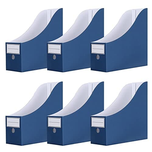 Image of Srvnpioy Pack of 6 Magazine File Holders with Lables, Cardboard Magazine Files, Recyclable Magazine Rack, Document File Organiser Rack for Office School Home, Blue