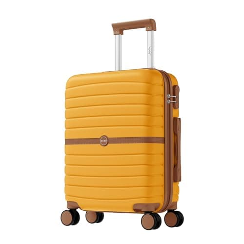 Image of Kono Cabin Suitcase 55x40x20 Lightweight ABS + PC Hard Shell Carry On Trolley Case Small Travel Hand Luggage with 3 Digit Combination Lock Spinner Wheels (Yellow/Brown)