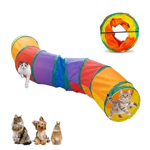 Image of Extra Long S-Shape Cat Tunnel, 123cm Collapsible Rainbow Cat Play Tube, Foldable Indoor Cat Exercise Tunnel Bed for Kittens, Rabbits & Small Pets