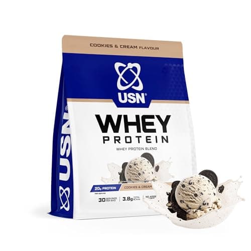Image of USN Whey Protein Powder 900g (30 Servings) Cookies & Cream - High Protein Shake with 20g Protein per Serving - No Added Sugar, Soy or Preservatives - Supports Muscle Recovery, Growth & Maintenance