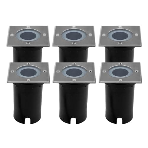 Image of Ledvion - Set of 6 Recessed Spots, Square LED Recessed Spot, Stainless Steel, IP67, 1m Cable, GU10, LED Recessed Spot Outdoor