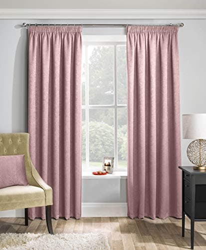 Image of Enhanced Living Textured Woven Thermal Pencil Pleat Tape Top Blockout Pair Curtains (Blush Pink, 66" x 72" (168 x 183cm))