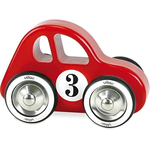 Image of Vilac Retro Swing Wooden Racing Push and Pull Toy Car with Metal and Rubber Wheels, Comes In Lovely Box, Handcrafted In France, 2 Years+, Swing (Red), 14 x 9 x 8 cm