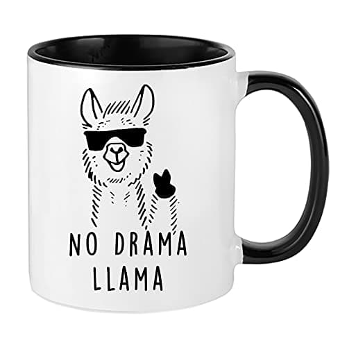 Image of Giftme No Drama Llama No Prob Llama Coffee Tea Mug 11oz Inside Coloured Ceramic Mug. (Black)